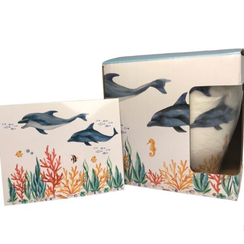 Taza colección Océano, caja tarjeta regalo frases Delfín