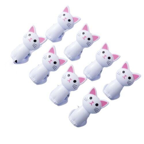 Pinza Broche Gato Gatito Sentado Color Blanco X 8 Unidades