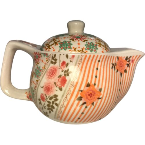 Tetera de porcelana con infusor de acero inoxidable 380cc Flor Naranja