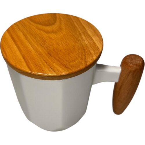 Taza Hexagonal Con Asa Y Tapa De Bambú 400ml