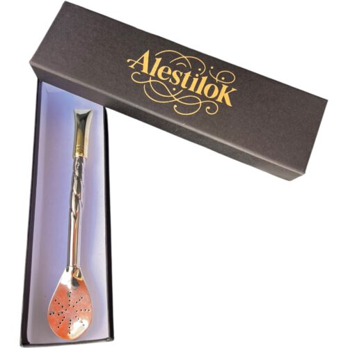 Bombillón Recto de Alpaca con pico de bronce cincelado