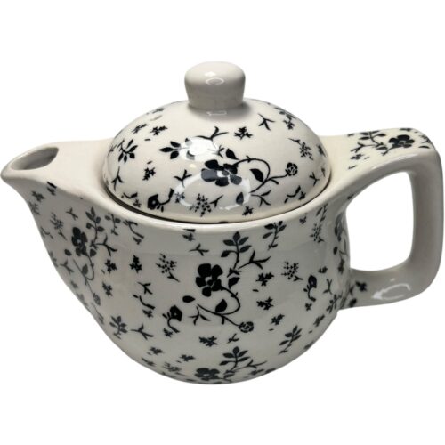 Tetera de porcelana 380cc con infusor de acero inoxidable Flor Negra