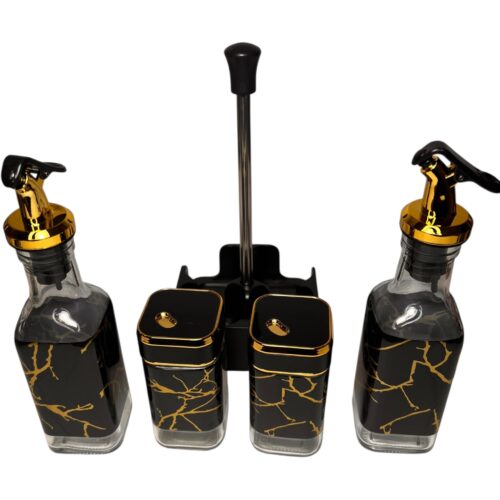 Set Condimentero Especiero X 4 Black & Gold Alestilok Sal Aceite vinagre pimienta