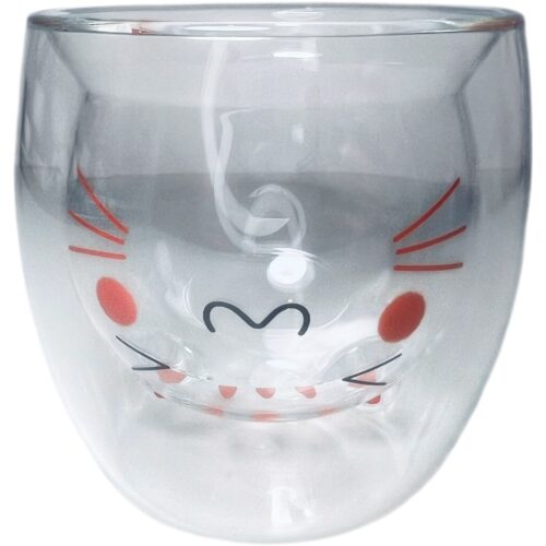 Vaso Doble Vidrio Térmico Gato Gatito Pink